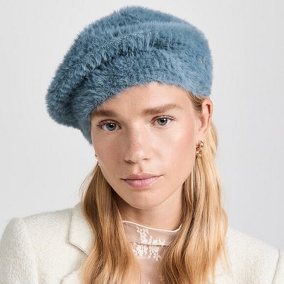 NWT LELE SADOUGHI Gingham Plaid Blue Pearl Embellishment Beret NWT LELE SADOUGHI Gingham Plaid Blue Pearl Embellishment  main image 3